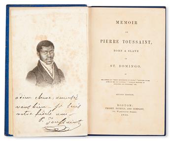 (SLAVERY AND ABOLITION--NARRATIVES.) LEE, MRS. HANNAH F. S. Memoir of Pierre Toussaint, born a Slave in St. Domingo.